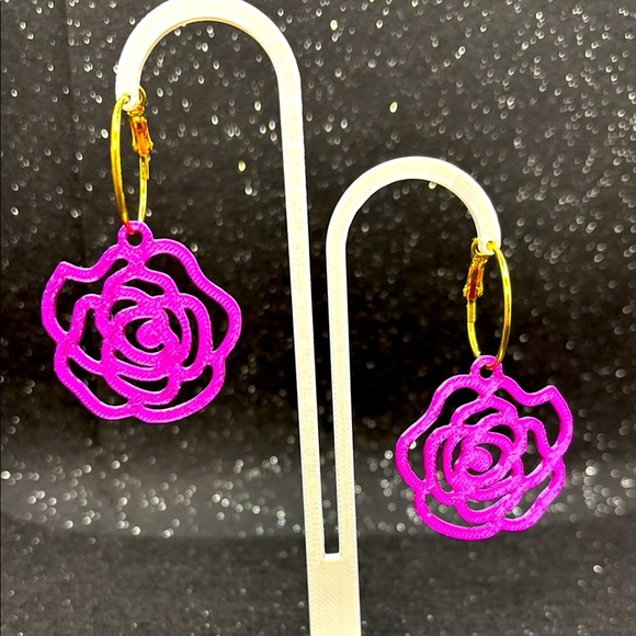 Pink Rose Hoop Earrings - Picture 1 of 3